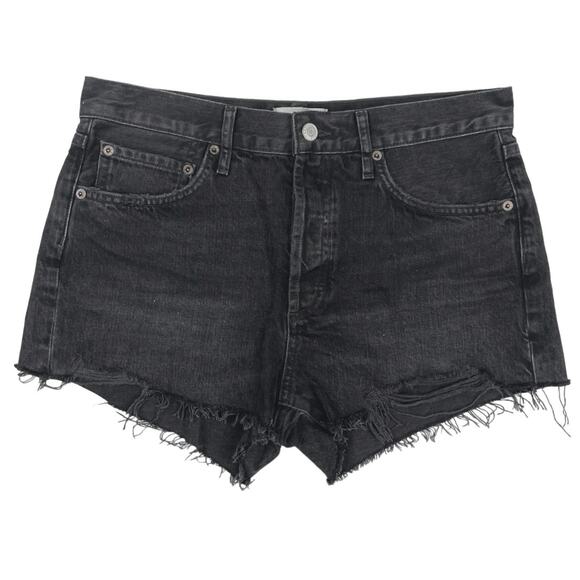 Agolde Womens Black Denim High Rise Cut Off Hem Casual Mini Jeans Shorts Size 27 - Picture 1 of 4